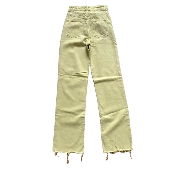 Zara High Rise Wide Leg Jeans Womens 2 Lime Green Raw Hem Denim Pants Boho - Picture 9 of 11